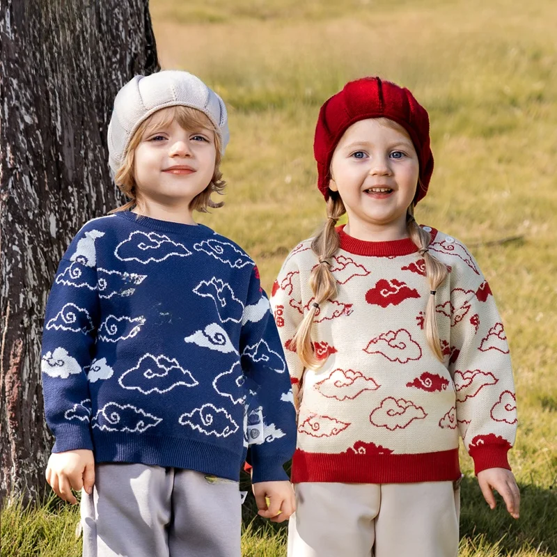 ouyun-キッズ中国正月コットンニットセーター長袖プルオーバーユニセックス-80-130