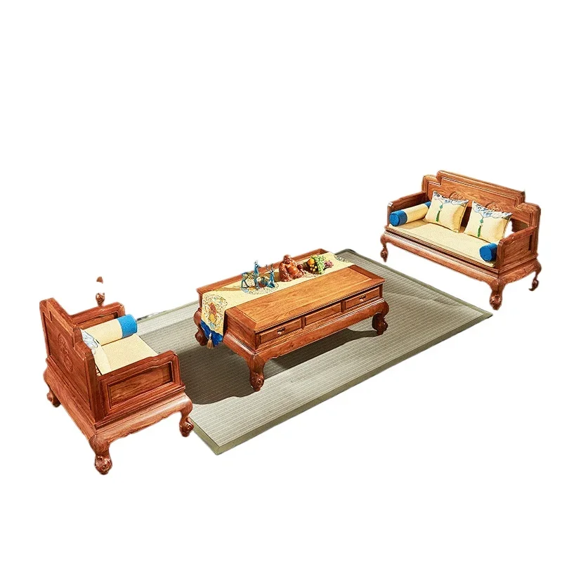 Mahogany furniture hedgehog red sandalwood new Chinese sofa living room sofa coffee table combination simple solid wood rosewood