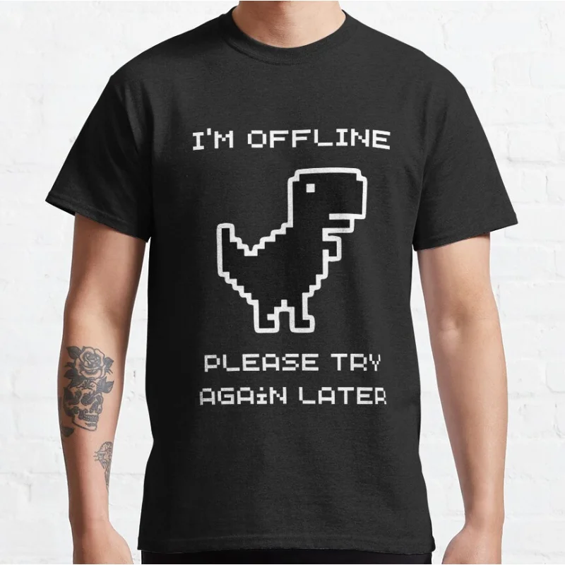 Funny I'm Offline Dinosaur Game t rex 90s cartoon pixel video game dinosaur T-shirt for men large size Adult Tops S-6xl
