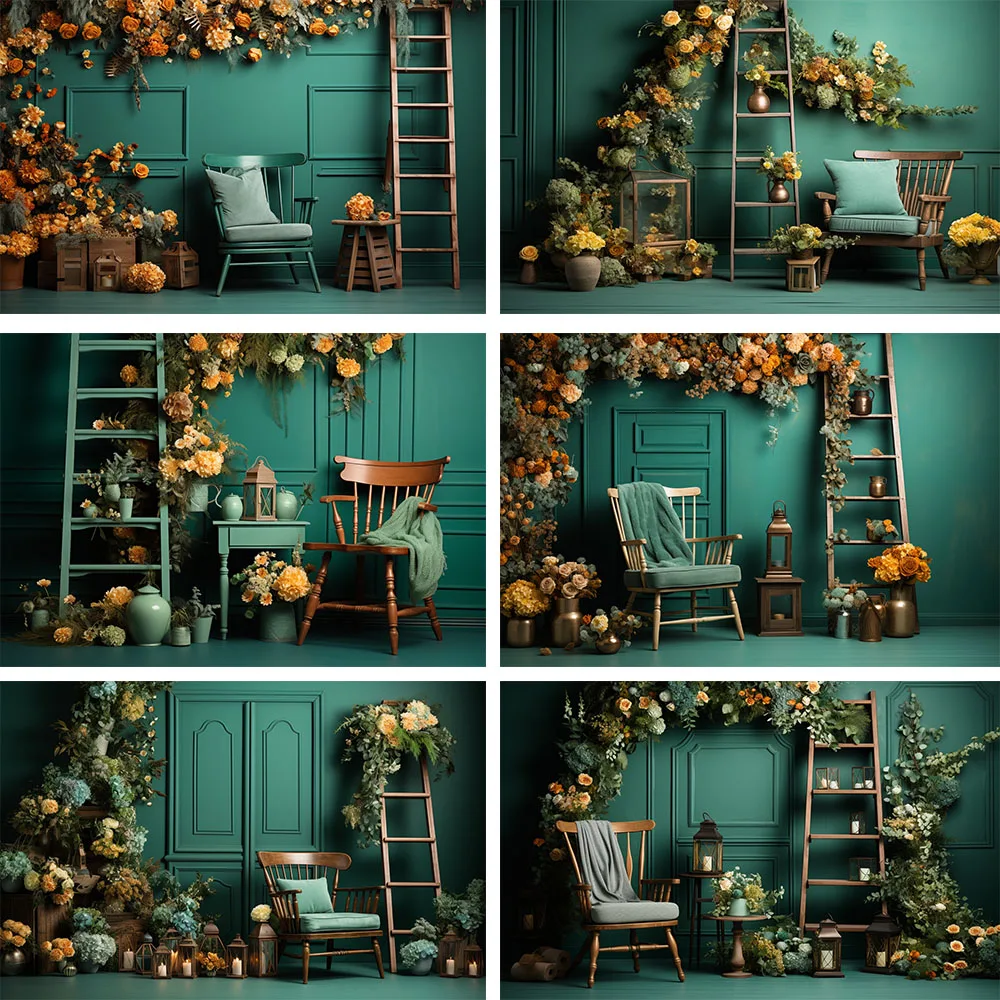 Photography Background Flower Wall Decor Retro Green Wallpaper Potted Girl Kid Maternity Woman Art Portrait Photo Backdrop Props