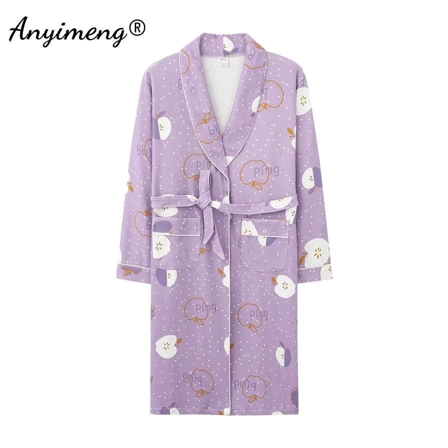 Elegant Women Robe M-4XL Plus Size Sleepwear Bathrobes for Woman Mid-calf Robes for Lady Autumn Shawl Collar Belted Solid Pijama