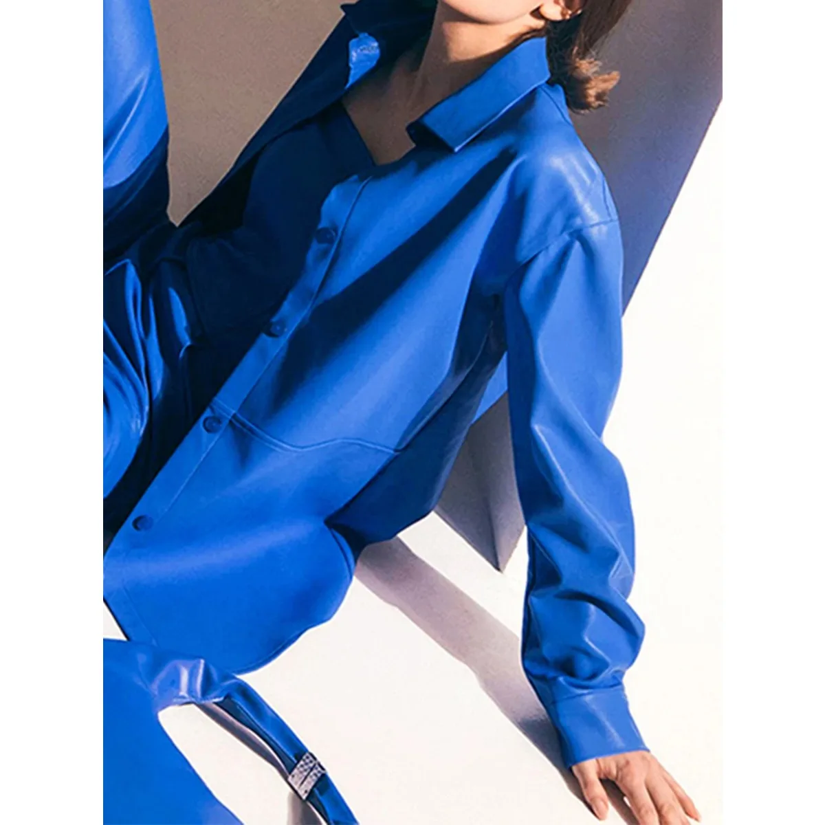Women Spring Autumn Sexy Blue Fashion Leather Jacket Chic Long Sleeve PU Shirt Outwears Blouses New In Jackets Coat Biker Jacket