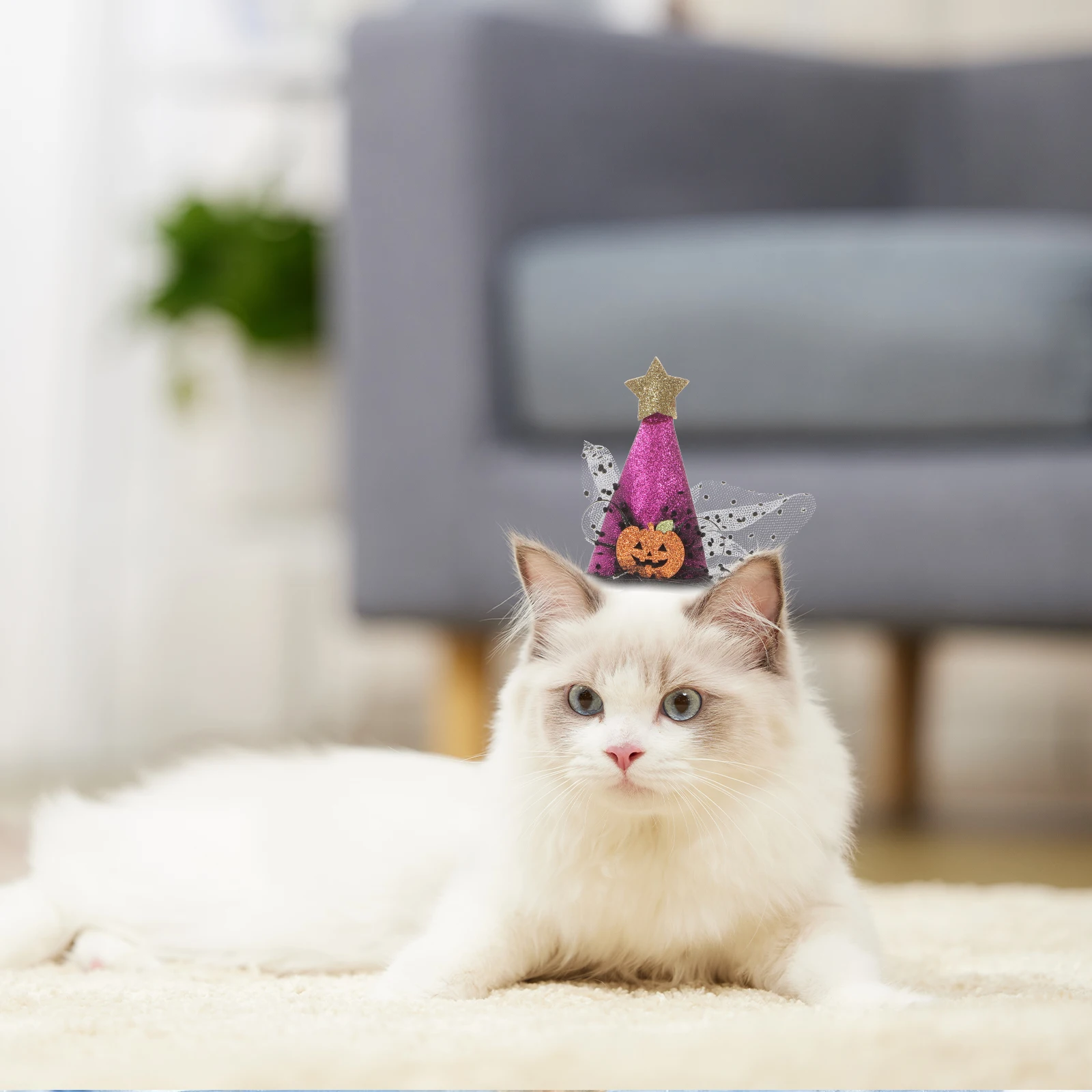 

2Pcs Adjustable Polyester Halloween Pet Hat for Cat Dog Pumpkin Design Black Purple Color Fits Daily Party Use
