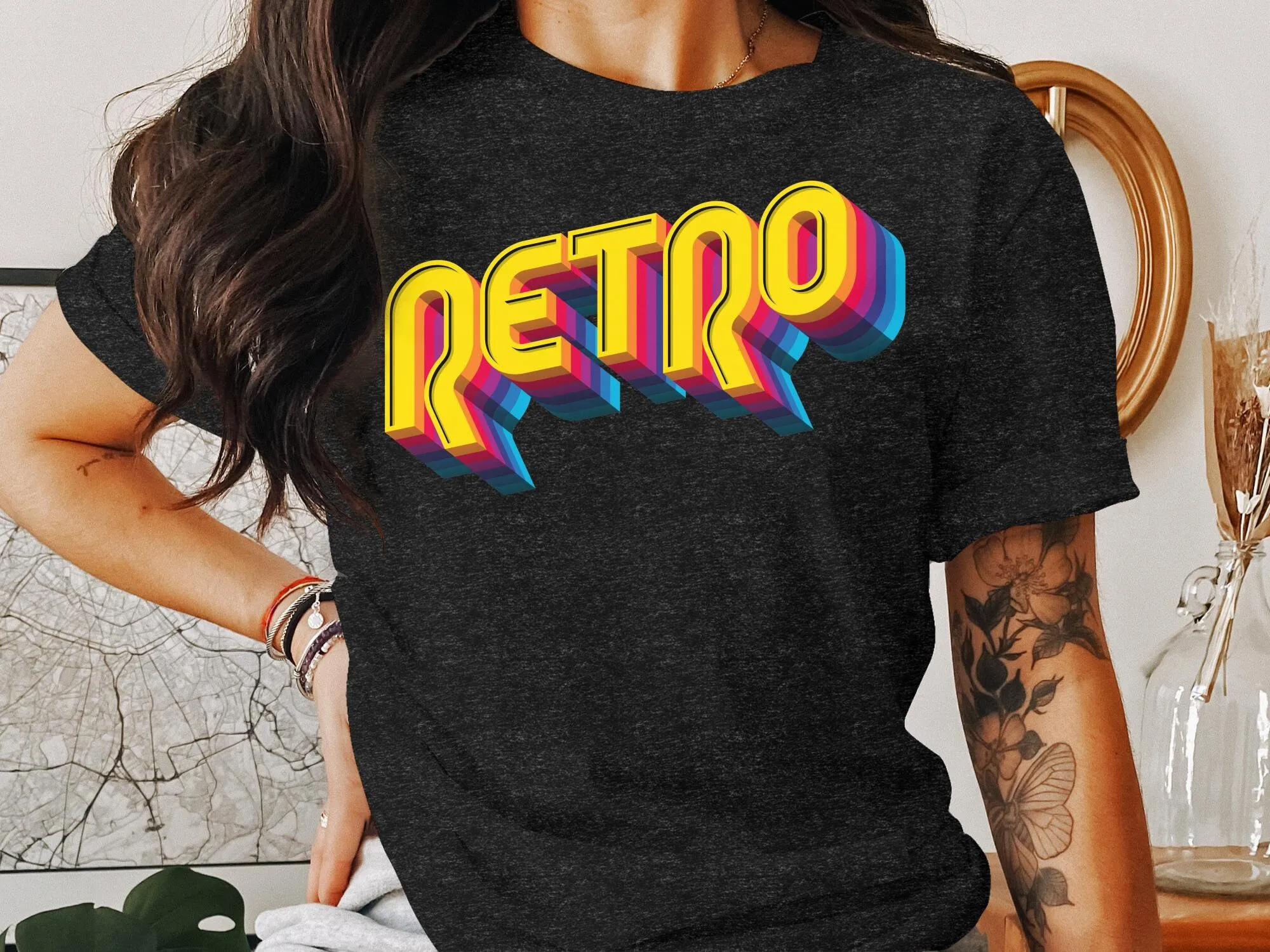 Vintage Retro Text T Shirt Colorful 70S Style Bold Nostalgic Fashion Top