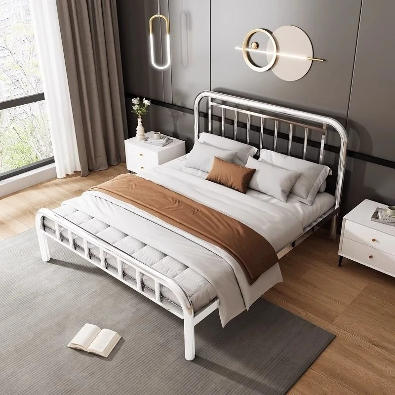 Extra thick 304 stainless steel bed frame 1.2/1 5/1.8 single double bed simple modern rental room wrought iron steel bed