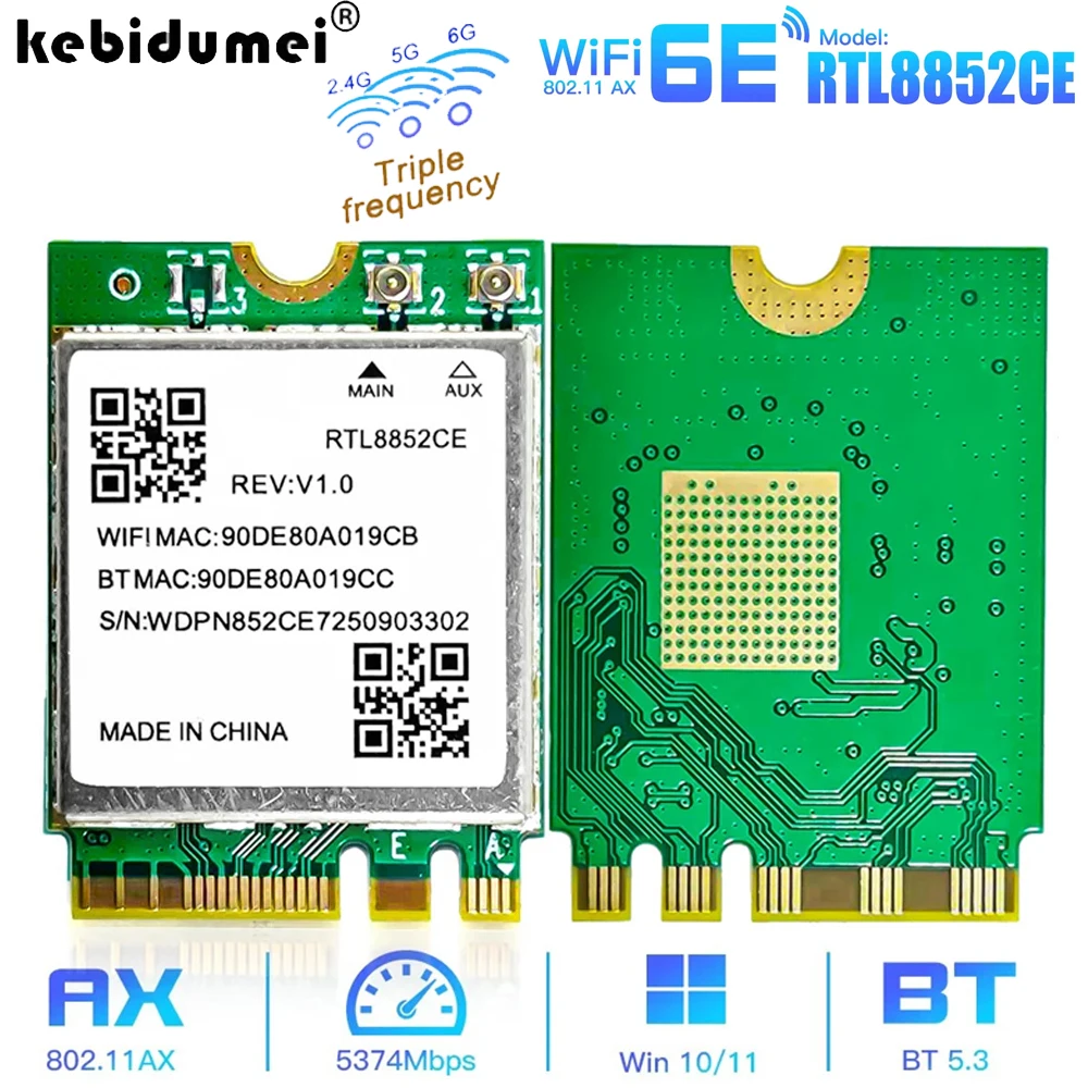 WiFi 6E Triple Band 5374 Mbps Bluetooth 5.3 Adapter Draadloze Dongle RTL8852CE M.2 2230 802.11ax Netwerkkaart voor Windows 10/11