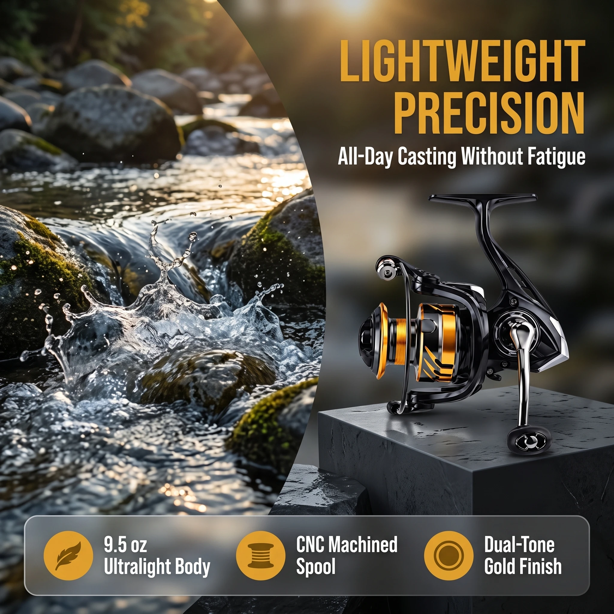 Goture Spinning Reel 3000,Interchangeable Metal Handle 9+1BB 5.2:1 CNC Spool,13.2Lbs Max Drag Fresh Saltwater Fishing Accessory