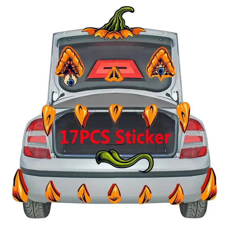 17Pcs/set Halloween Pumpkin Sticker Halloween Car Trunk Stickers Waterproof Removable PVC Garage Door Wall Decor Party Supplies