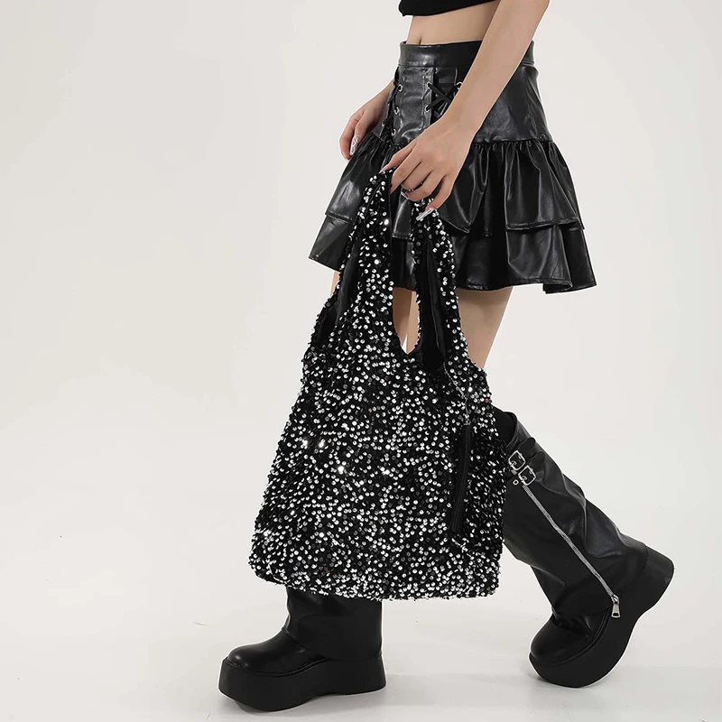 Tas Tote Wanita Tas Belanja Dapat Digunakan Kembali Bling Payet Modis Tas Bahu Ketiak Wanita Kapasitas Besar Tas Tangan Perjalanan Trendi