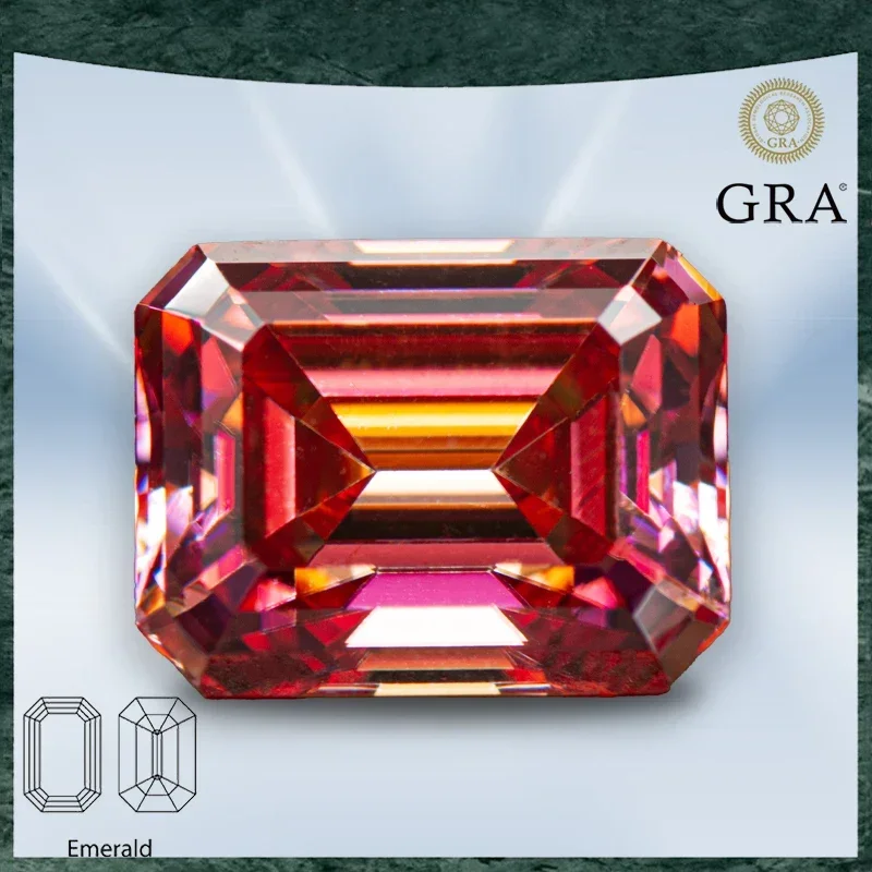 

Moissanite Stone Emerald Cut Watermelon Red Color VVS1 with GRA Certificate for Gemstone Charms Advanced Jewelry Making Material