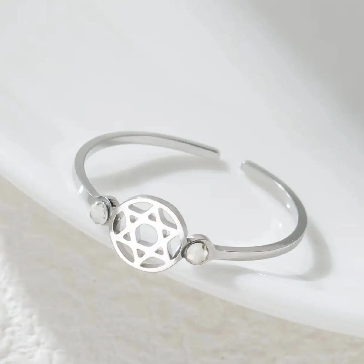 Cazador Edelstahl Davidstern Ringe mit klarem Zirkon für Damen, verstellbare Hexagramm-Ringe, jüdisches Amulett, Schmuckgeschenk