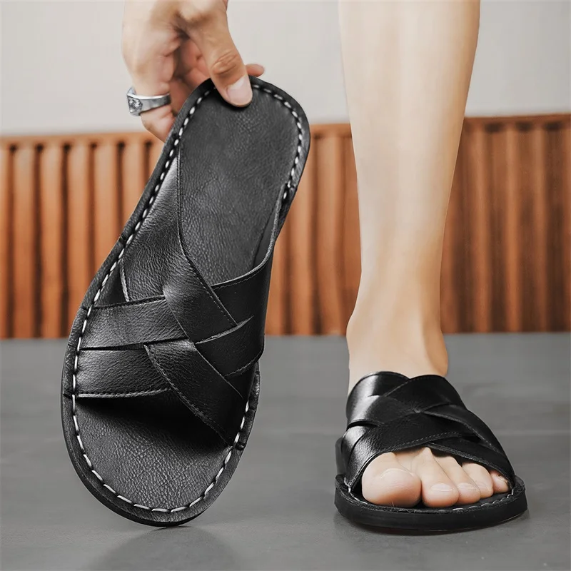 

High-quality trendy woven casual slippers, new fashionable large-sized shoes for export