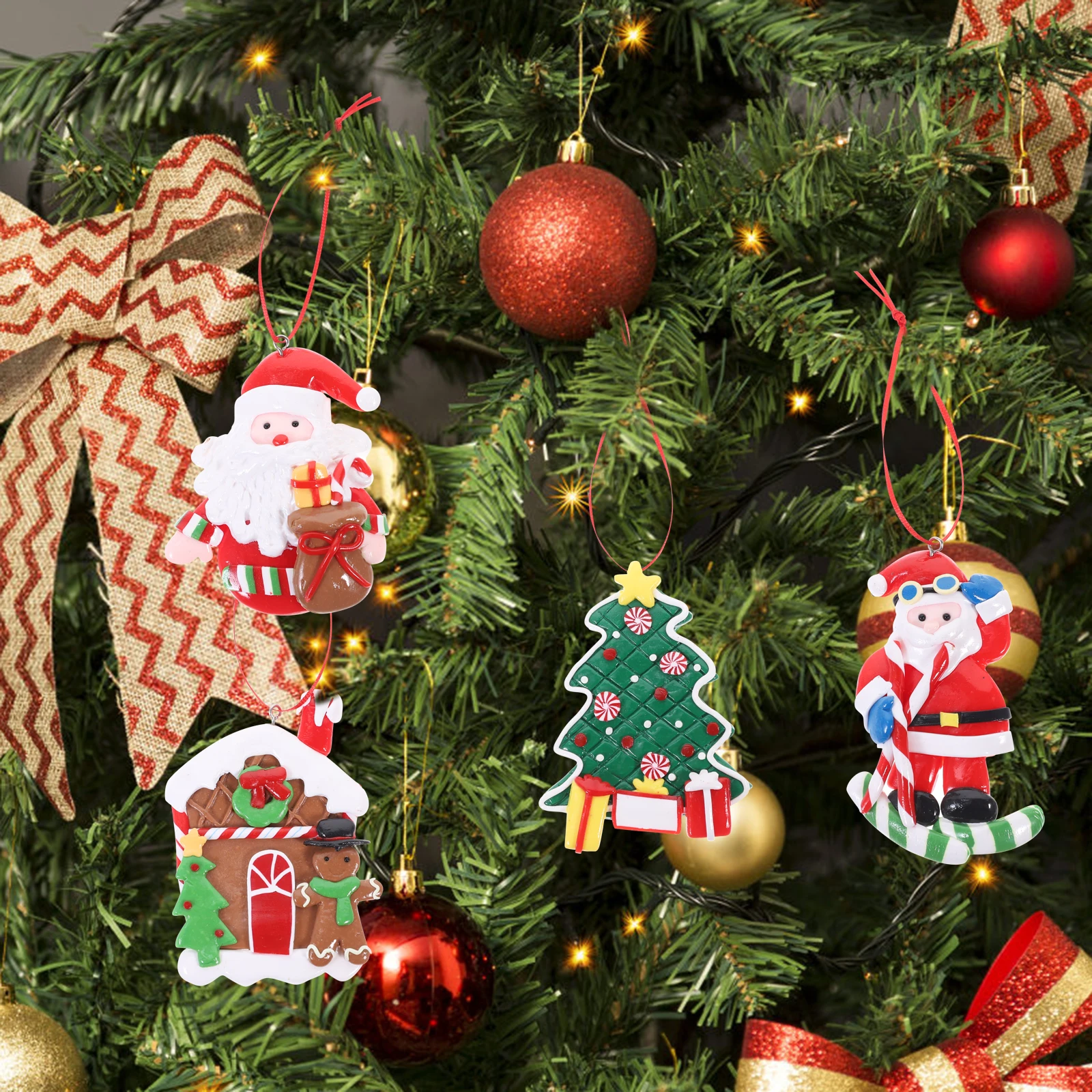 

4pcs Mini Christmas Tree Ornaments Santa Claus Decorations Hanging Charms For Home Party Xmas Decorations 2024