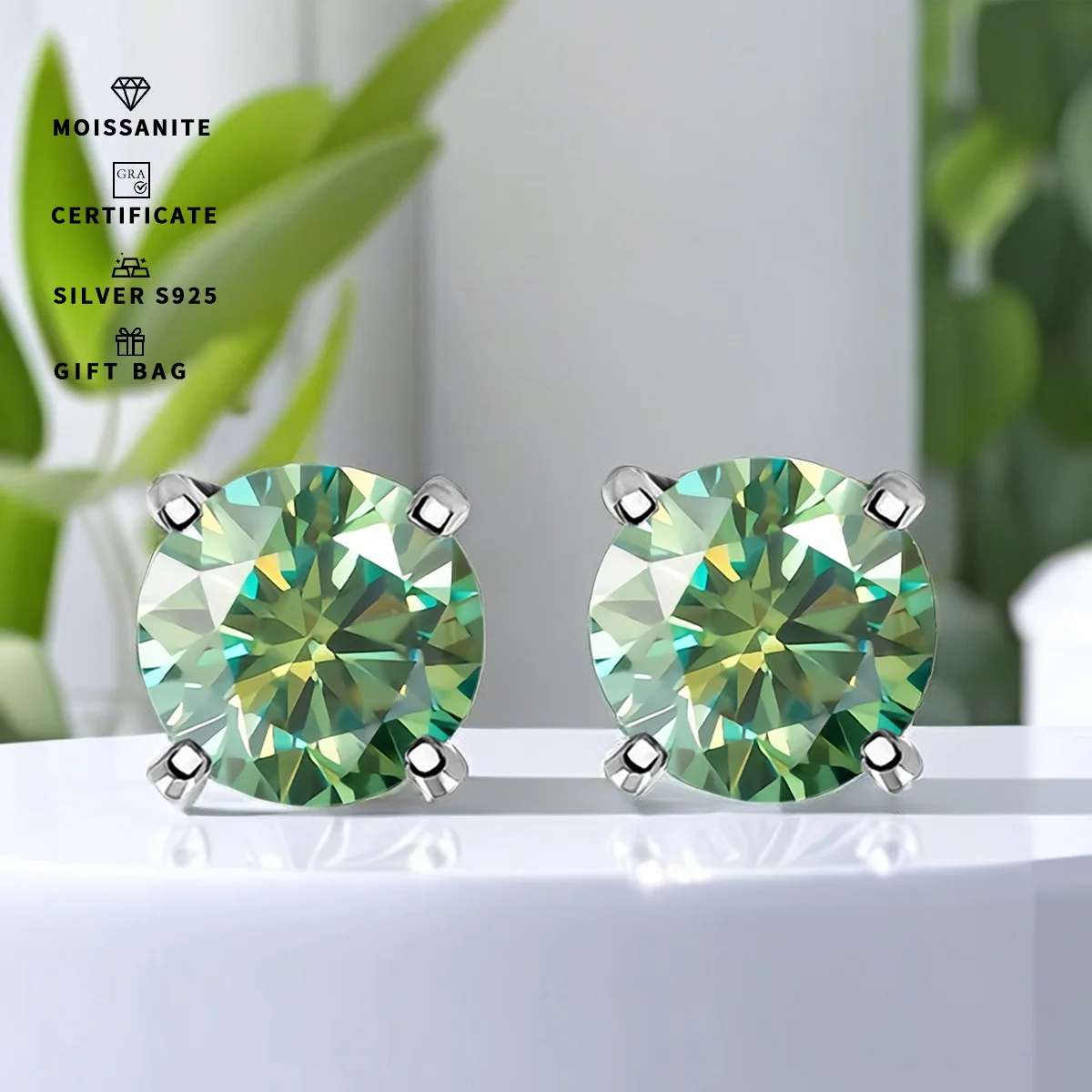 GRA 0.3-3Carat Certified S925 sterling silver Moissanite earrings for women original color colourfast light green fine jewelry