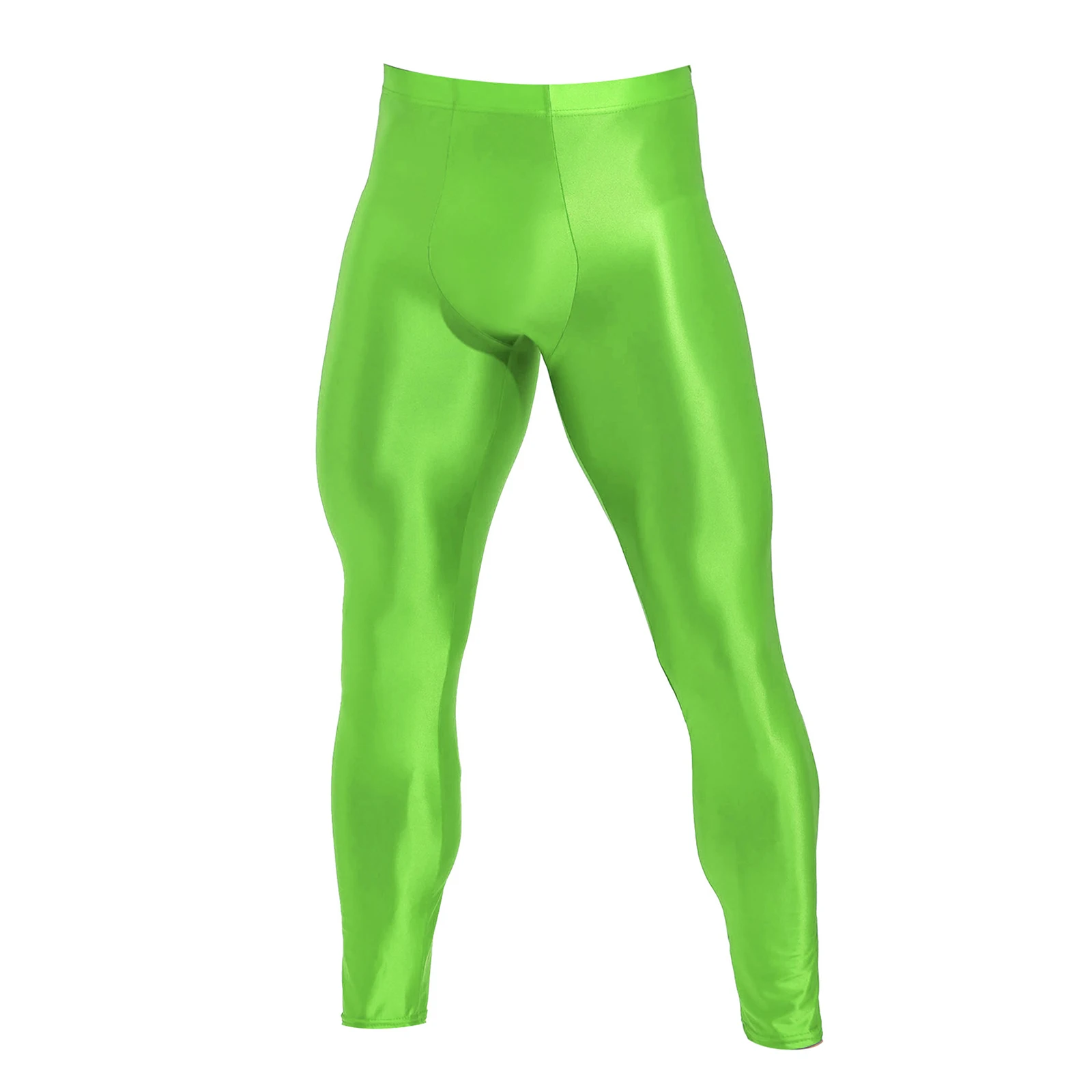 

Mens Oil Glossy Solid Color Skinny Leggings Elastic Waistband Pants Trouser Quick-Drying Running Swimming Compression Pants