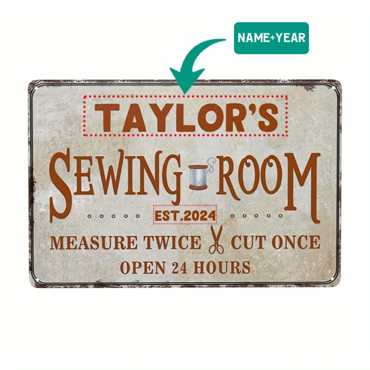 CIFbuy 1pc Custom Personalized Sewing Room Aluminum Sign,Custom Name Workshop Home Decor Mom Gift (Only For Decoration)