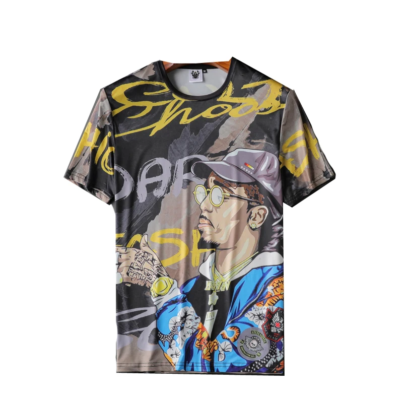 

European and American men's wear summer 2022 new Cartoon character print short sleeves round collar Fashion ice silk T-shirt