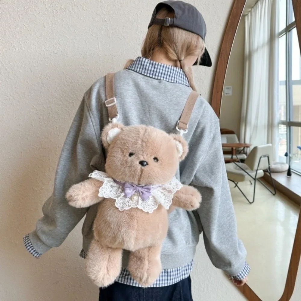 New Soft Doll Backpack Cartoon Cat Fuzzy Bag Bear School Bags Kids Children