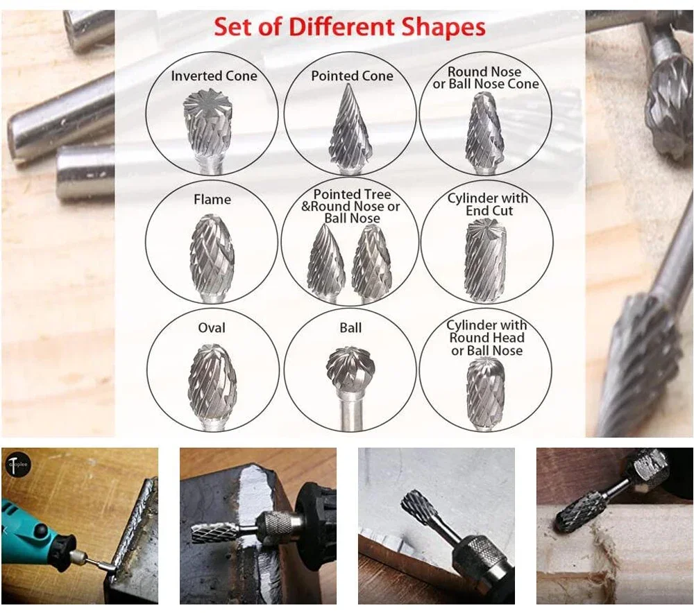 10pcs Hard Alloy Rotary File 3*6 Double Grain Tungsten Steel Grind Head Electric Grind Mold Woodwork Grinding File Tool Set