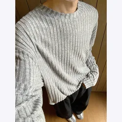 Autumn Long Sleeved T-shirt Men Oversized Fashion Casual Striped T Shirt Men Streetwear Korean Loose Round Neck Tshirt Mens Top