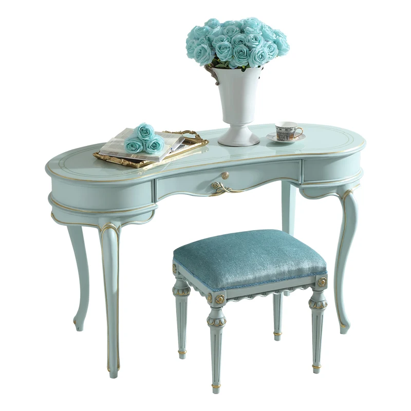 Romantic and Fresh Bedroom Small Unit Solid Wood Dressing Table Tiffany Blue Drawer