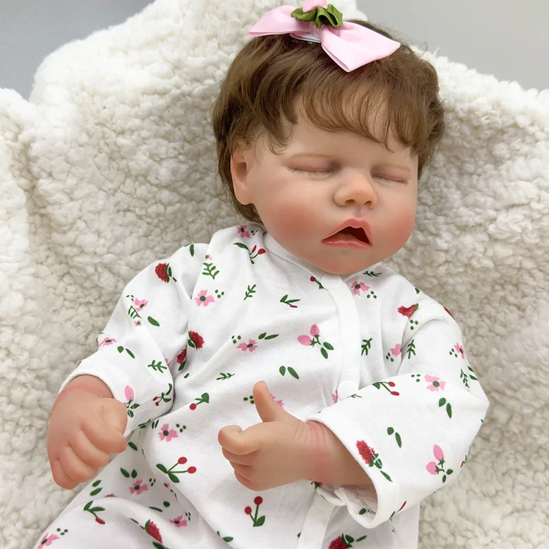 

45CM TWINA Sleeping Girl Reborn Baby Doll Full Silicone Body Bebe Accompanying Toy Collectible Art Christmas Gift