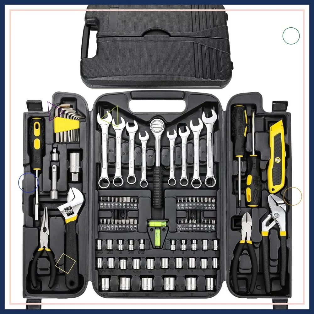 

Набор инструментов из 95 предметов с регулируемым ключом, плоскогубцами, головками и пластиковым футляром для ремонта домашнего гаража