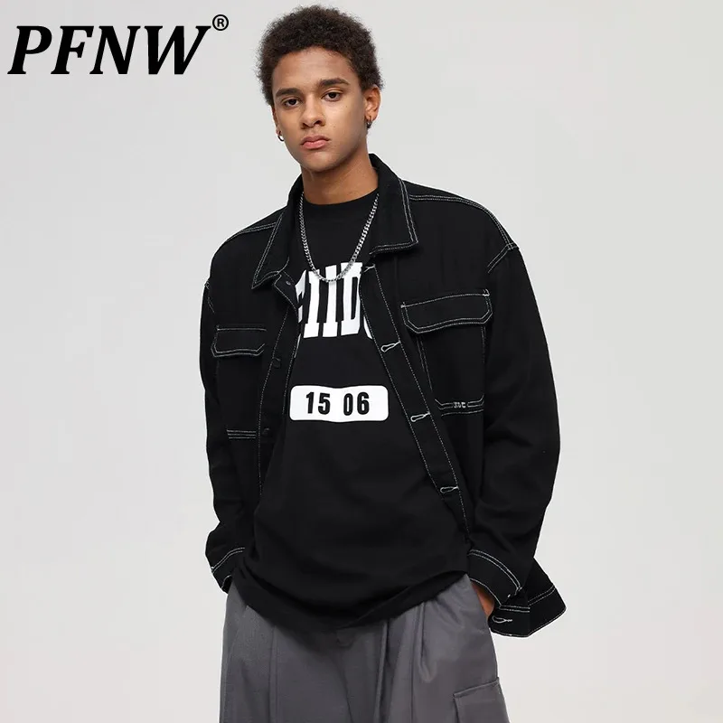 

PFNW Men's line show Design jacket new Japanese high street lapel long sleeve Versatile Loose Coats 2024 autumn trendy 28W4138