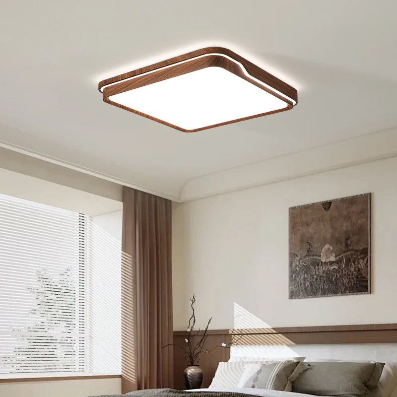 Walnut Color Living Room Lamp Retro Rectangular Hall Main Lamp Full Spectrum Chinese Eye Protection Lamp Simple Ceiling Lamp