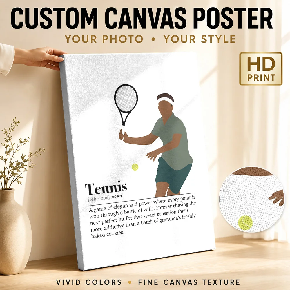 Tennis Player Definition Framed Canvas Poster Personalized Photo Typography Wall Art For Club Lounge, Racket Sports Fan Gift