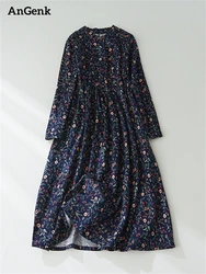 Cotton Print Vintage Dresses For Women 2026 New Spring Autumn Casual Long Office Lady Work Art Dress Femme Robe Elegant Clothing