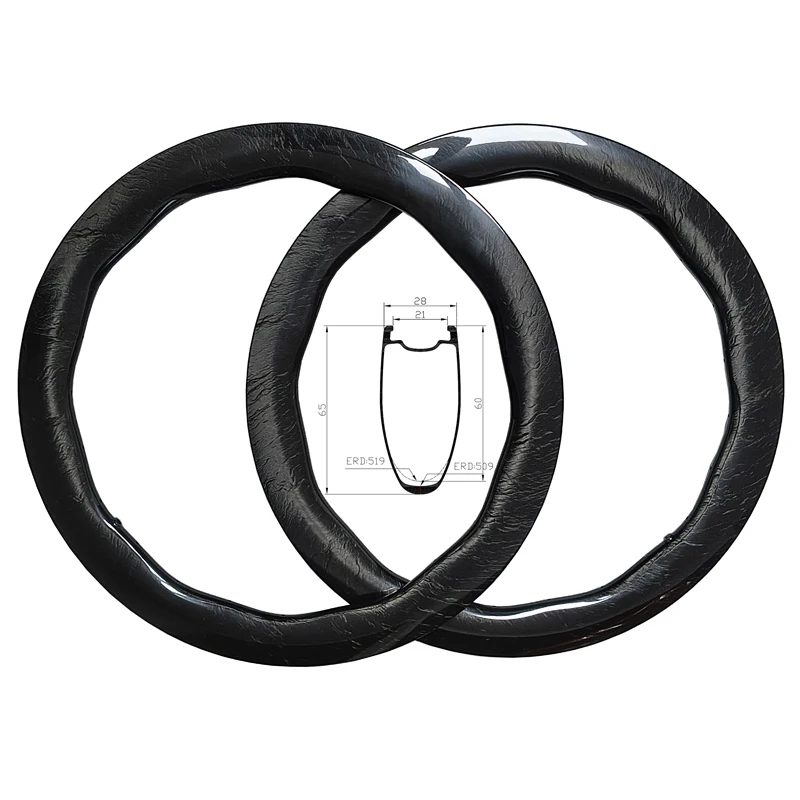 

60mm 65mm Marble Pattern Wave Carbon Rim Tubeless Road Bicycle 700C 28mm Width Disc Brake 24H 700 Bike Wheel 21mm Inner Width