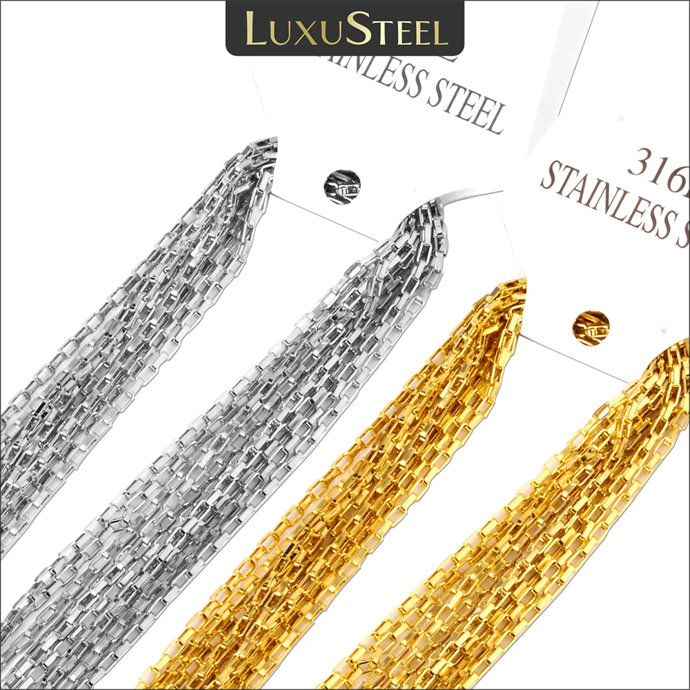 LUXUSTEEL Width 2mm Long Necklace Women Men Stainless Steel Geometry Box Link Chains Bulk Sale 2023 Accessories Party 10Pcs/Lot