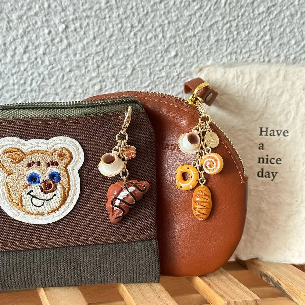 Cute Dessert Coffee Bread Keychain Alkali Bread Headphone Pendant Cartoon Key Chains Backpack Charms Bagel Bag Pendant Girls