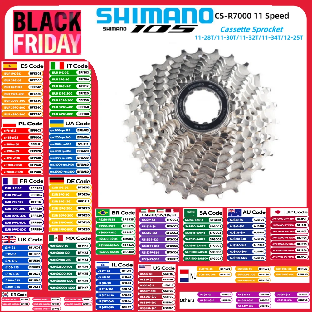 SHIMANO 105 R7000 Cassette Sprocket 11S 11Speed 11-28T/11-30T/11-32T/11-34T/12-25T Original SHIMANO For Road Bike Free Wheel