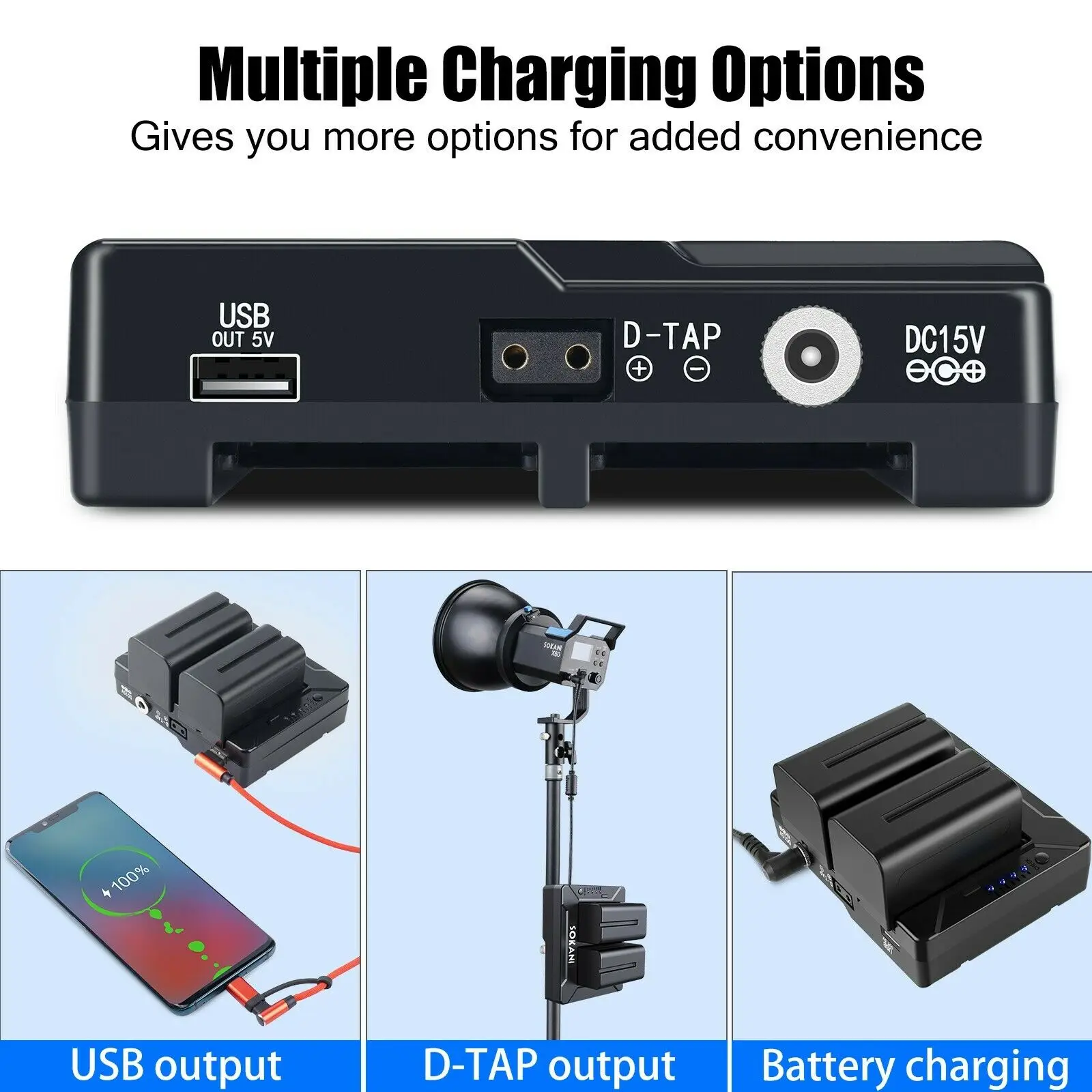 【DO BRASIL】Sokani X60 Battery Adapter Plate D-tap Output for Sony F970 F750 F550 for Sokani X60 Mini X60 RGB LED Video Light