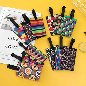 1 adet geometrik yumuşak silikon bagaj etiketleri bavul kimlik Adresleri adı tutucu bagaj etiketi etiket seyahat aksesuarları bagaj etiketleri