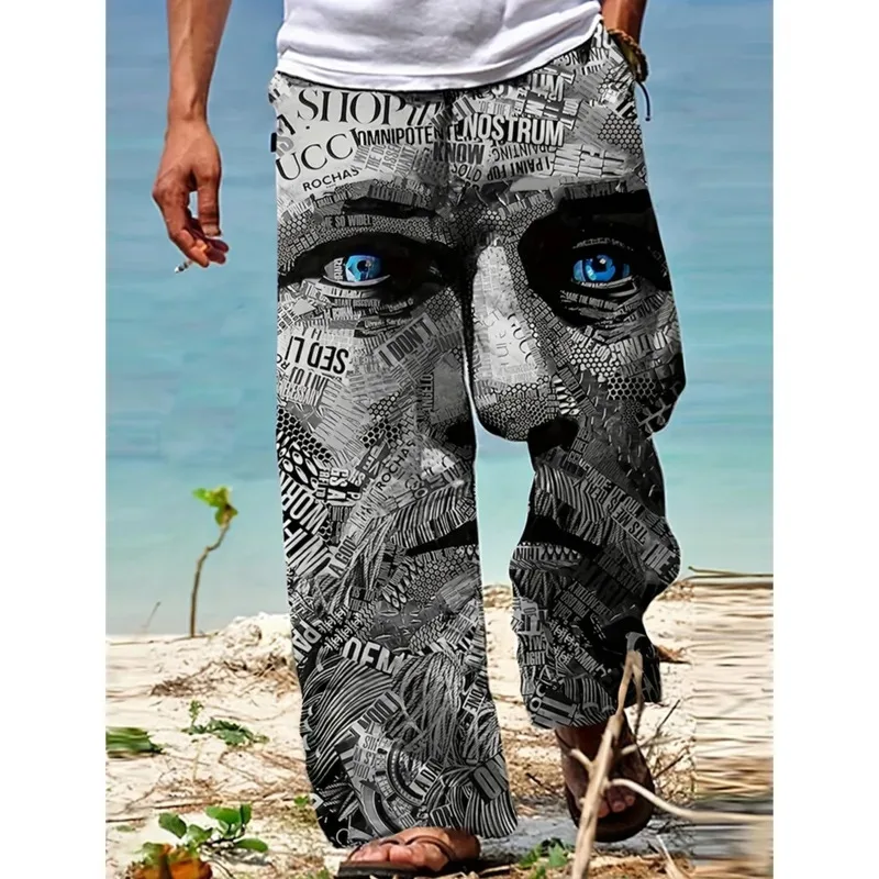 2025 Pantalones con estampado 3D de Hip Hop para hombre, pantalones de chándal Vintage para hombre, pantalones de playa informales, ropa de calle, pantalones de chándal sueltos de verano