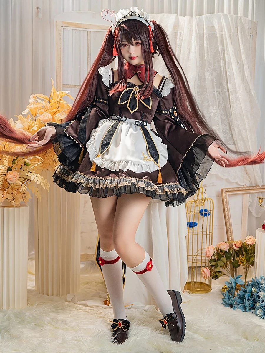 2025 игра Genshin Impact HuTao Косплей Костюм Hu Tao Хэллоуин Костюм горничной Рождественский наряд Платье Косплей Ролевая игра Лидер продаж