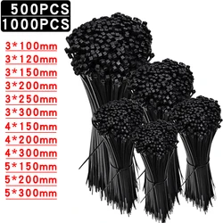 500/1000PCS Self-locking Plastic Nylon Tie Black Zip Wraps Strap Nylon Cable Tie Set Fastening Ring Loop Wire Wrap