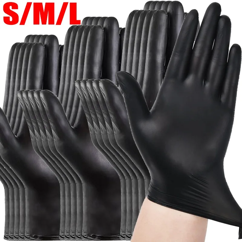 100/1PCS Disposable PVC Gloves Thickened Household Disposable Cleaning Gloves Black Nitrile Glove Safety Mechanic Kitchen Gloves