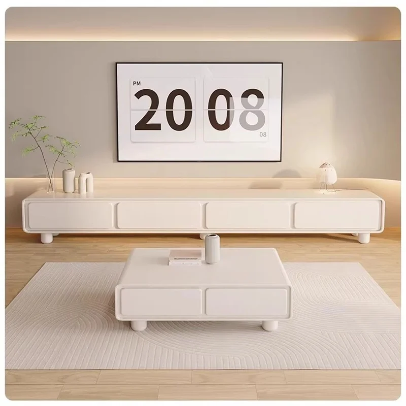 

Chic Contemporary Solid Wood TV Stand with Storage Cabinets and Shelves for Living Room Television Media Console Furniture