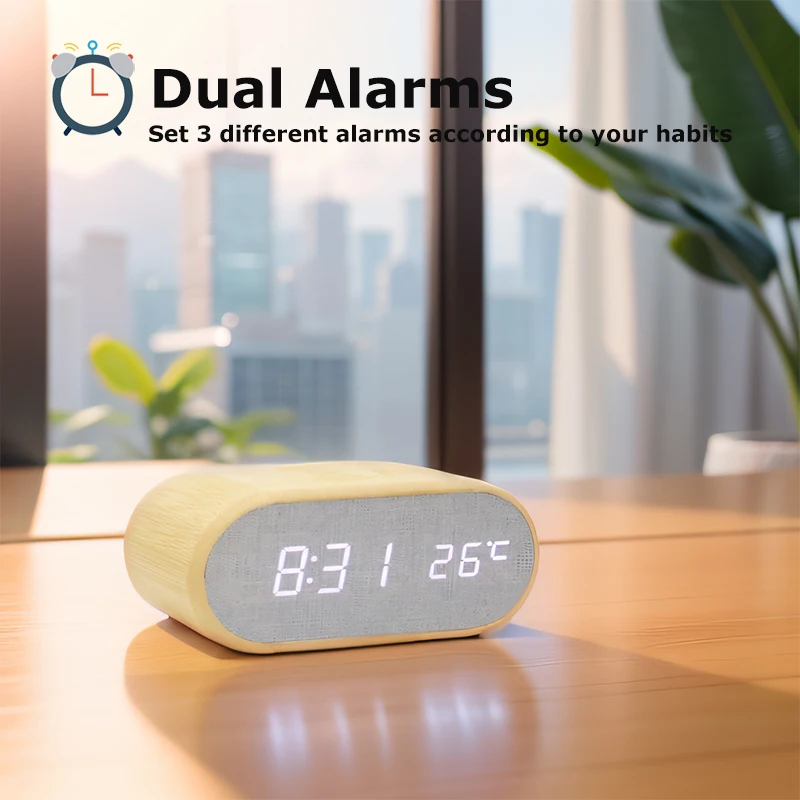 Digitaler Wecker mit Temperatur, Holztischuhren für Schlafzimmer, Büro, Dekoration, Bambusmaterial Niditon