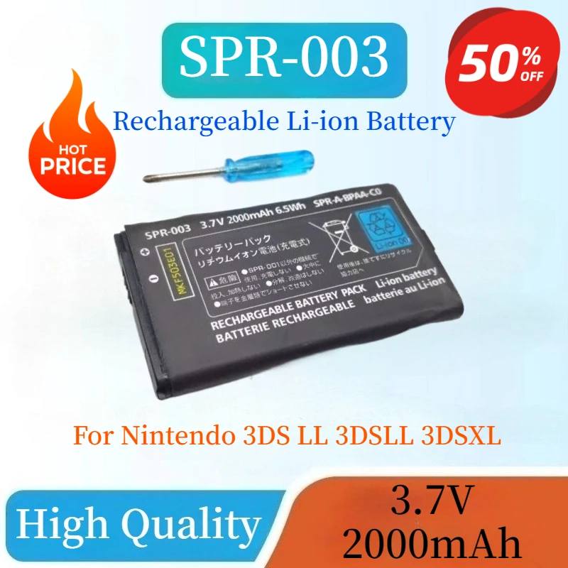 

New SPR-003 SPR003 SPR 003 Rechargeable Li-ion Battery 3.7V 2000mAh 6.5Wh for Nintendo 3DS LL 3DSLL 3DSXL with Free Tool