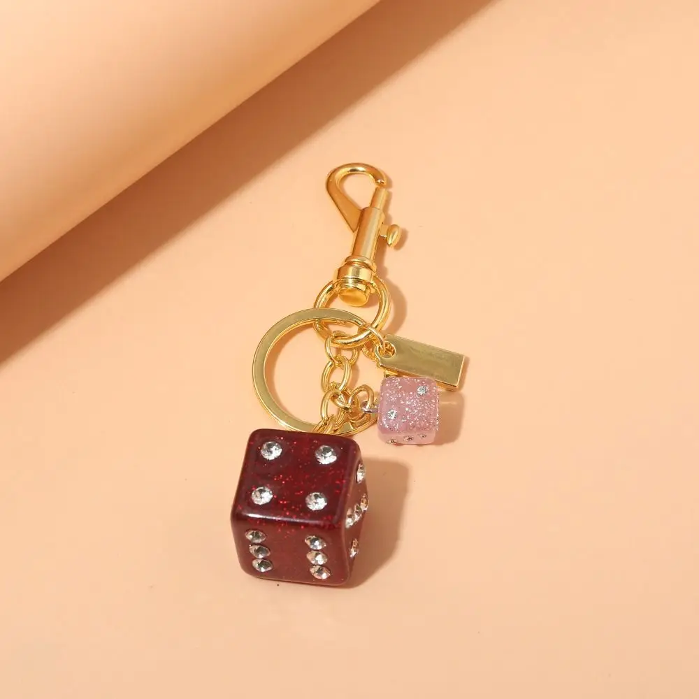 

Resin Good Luck Dice Keychain Backpack Hanging Rhinestone Dice String Crystal Keyring Handmade Ins Red Dice Pendant
