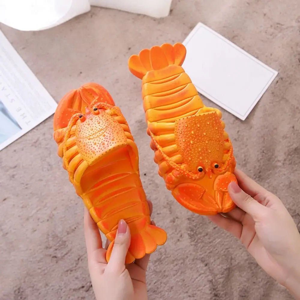 

Casual Non-Slip Lobster Slippers Funny PVC Slides Sandals Beach Wear Shoes Soft Sole Cartoon Shrimp Slippers Bath