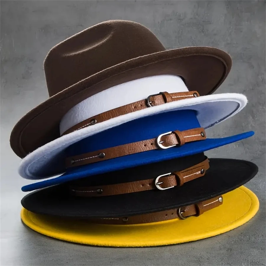 A Men\'s Western Cowboy Hat Retro Felt Top Hat Leather Buckle Accessories Jazz Hat Multi-Colored For Women To Wear