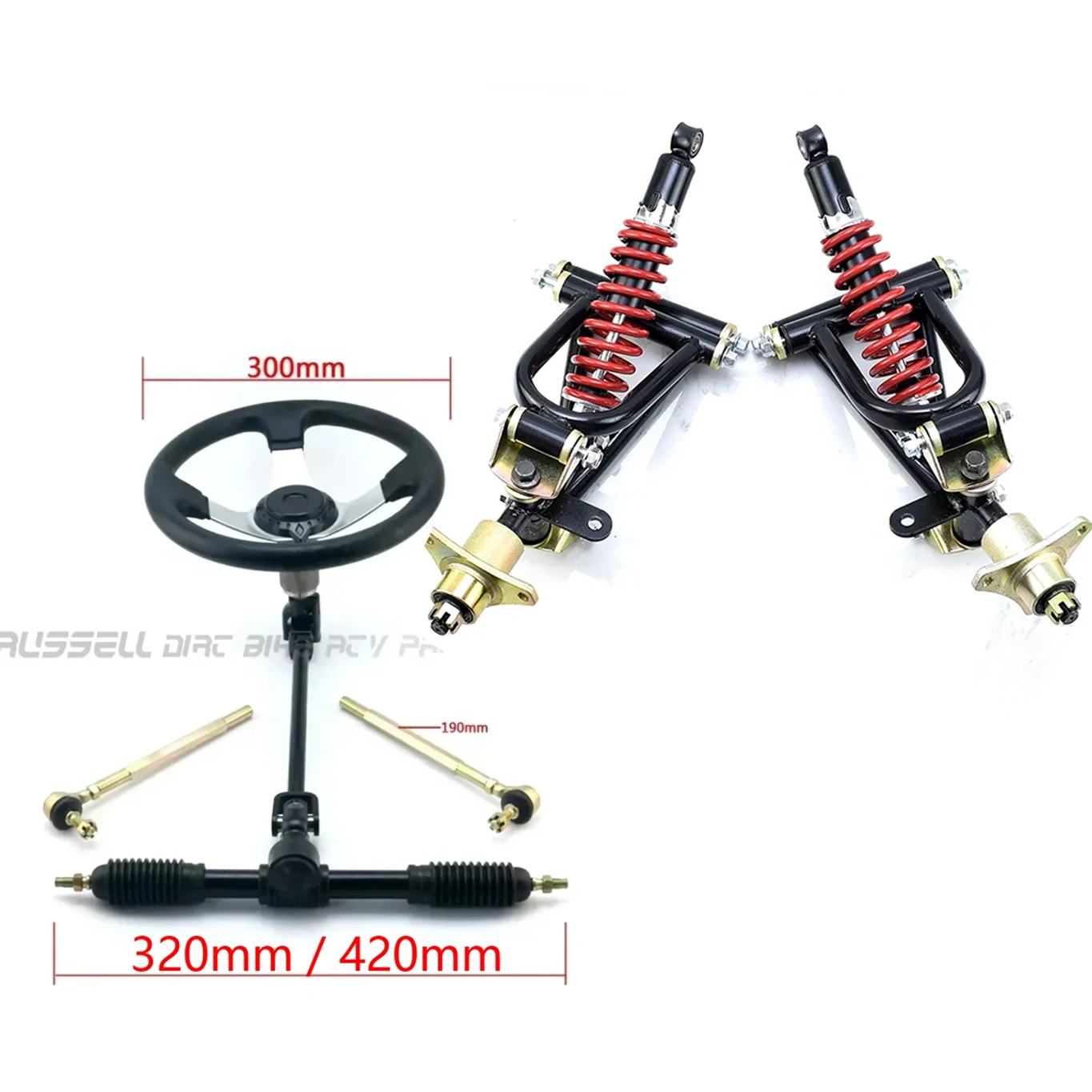 Steering Wheel Set 320mm with Front ARM Steering Knuckle Spindle 3 STUD Wheel Hub 250mm Shock For ATV Quad Go karting Spare Part