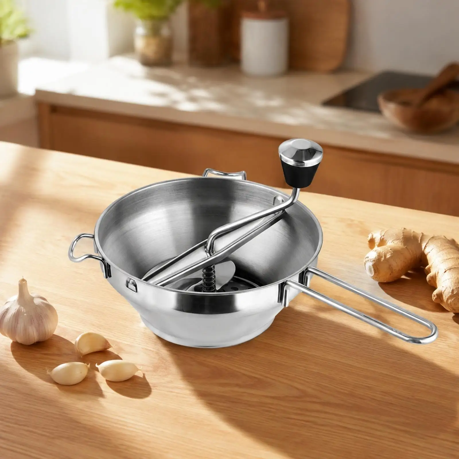 Manual Food Mill Stainless Steel Puree Press for Garlic Ginger Vegetable Fruit Kitchen Tool Hand Operated Grater for Cooking