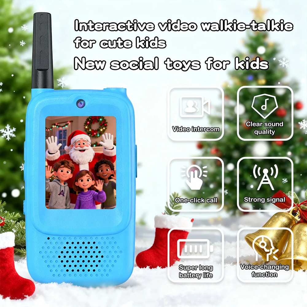 أجهزة اتصال لاسلكية فيديو للأطفال، جرس متغير قابل لإعادة الشحن، عبوة من قطعتين، ألعاب داخلية وخارجية للحفلات والتخييم هدية الكريسماس